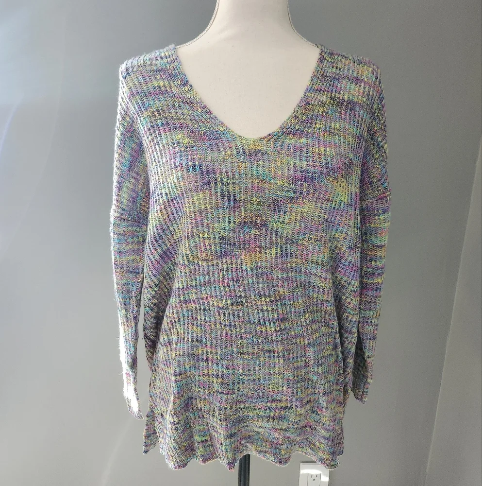 NWT Torrid Rainbow Slub Pullover Tunic V-Neck Sweater - Picture 2 of 6